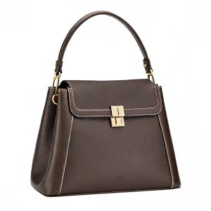 Elegant Brown Grained Leather Shoulder & Handbag