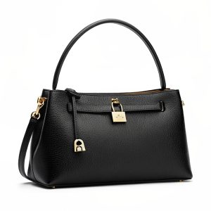 Black Grained Leather Padlock Shoulder & Handbag