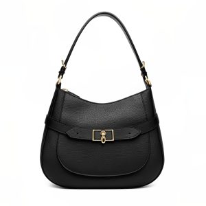 Black Grained Leather Adjustable Shoulder Bag