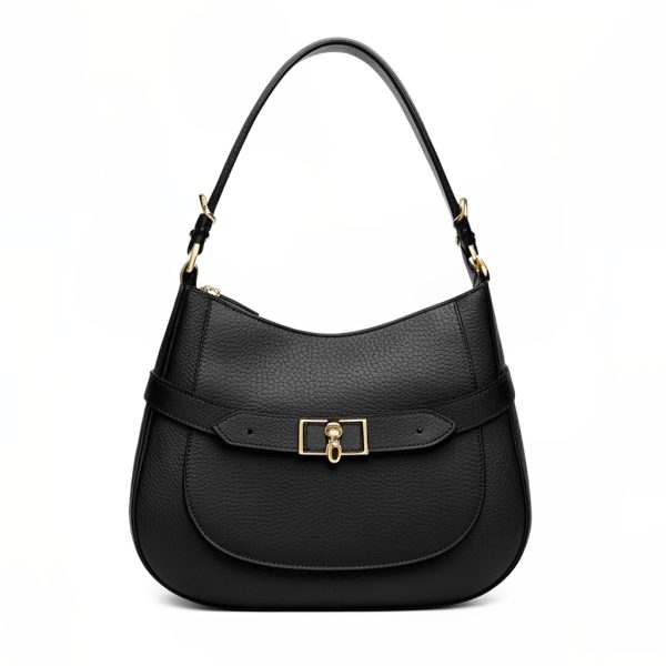 Black Grained Leather Adjustable Shoulder Bag